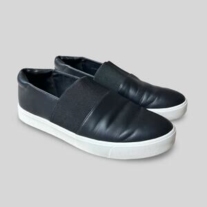 Vince Black Leather Slip On Sneakers